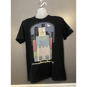 Hidaki Shirt Mens Large Black City Robot Monster Cartoon Graphic Tee Made USA